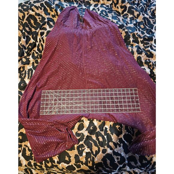 Free People sheer maroon silver pin striped balloon leg v-neck  jumpsuit XS - Picture 9 of 9